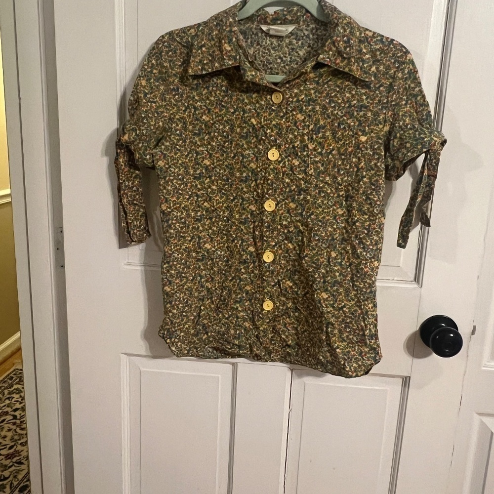 Vintage 70s Sears JR Bazaar Top Juniors 7 Yellow Green Retro Mod Blouse - Picture 10 of 10